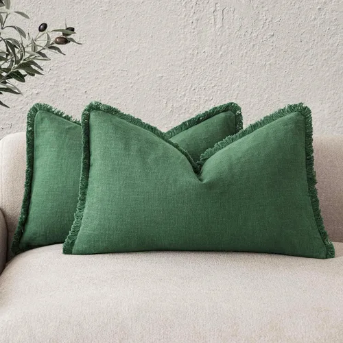 Vista 67 de Foindtower Fundas de almohada decorativas de lino con flecos de 16 x 16 Verde abundante