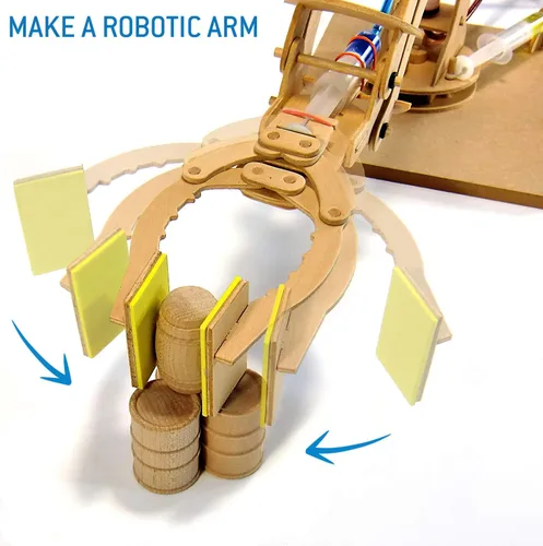 Vista 5 de Haz un kit de brazo robótico de madera que funcione Aprende sobre la dinámica de fluidos Hechos e instrucciones fáciles incluidos Kit