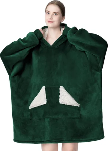 Vista 21 de Touchat - Manta con capucha portátil, sudadera con capucha de forro polar sherpa de gran tamaño con bolsillo gigante y mangas para adulto, regalo