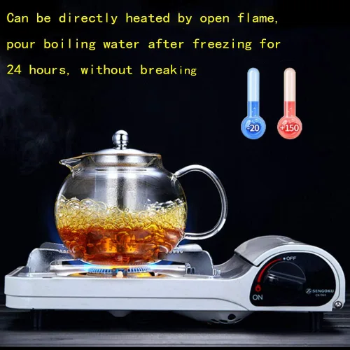 Vista 3 de Tetera de vidrio grueso sin plomo – Infusor de acero inoxidable extraíble – Gran cafetera de té de hojas sueltas y florecientes, espesada