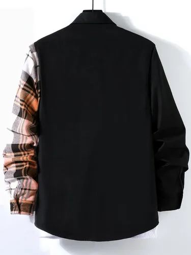 Vista 2 de OYOANGLE Camisa de manga larga con botones y estampado a cuadros de bloque de color para hombre
