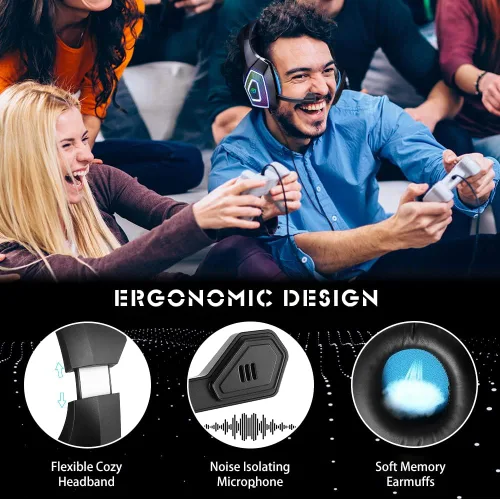 Vista 8 de Auriculares para juegos con micrófono para Xbox One PS4 PS5 PC Switch Tablet Smartphone, auriculares estéreo sobre la oreja graves 0.138in