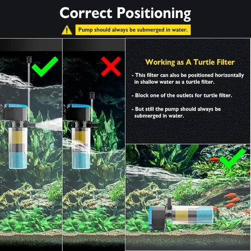 Vista 5 de AquaMiracle Filtro sumergible para acuario de 3 etapas en tanque con doble salida de agua y aireación, filtro interno de tanque de peces de 130 GPH