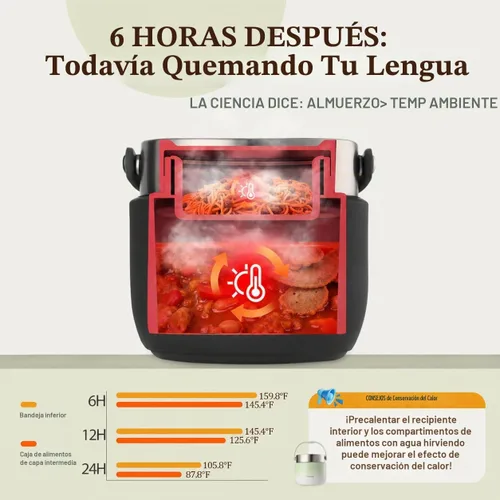 Vista 7 de Tarro de comida aislado de 40 onzas con 2 compartimentos, termo a prueba de fugas para comida caliente, boca ancha, acero inoxidable, incluye Negro