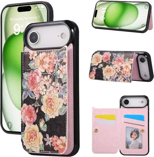 Vista 73 de UEEBAI Funda tipo cartera para iPhone 13 con tarjeteros, piel sintética, diseño floral, función atril, bloqueo RFID, doble cierre magnético, funda