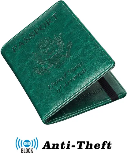 Vista 2 de HERRIAT - Portapasaportes de cuero auténtico, con bloqueo RFID para viaje, con compartimento para documentos de identificación