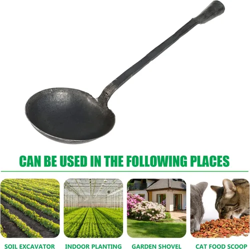 Vista 3 de Cuchara de hierro forjado de jardín Cuchara de acero de alto carbono para perros Comida para perros Bonsai Tierra Potting Scoop