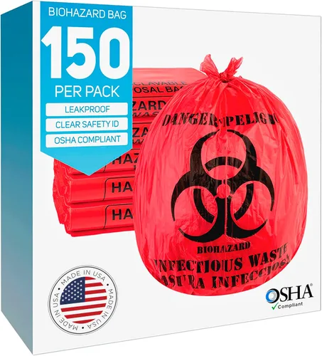Vista 8 de Trashanium Bolsas de residuos de riesgo biológico, 10 galones, 100 unidades, rojas, sin fugas, grado médico, eliminación segura de residuos