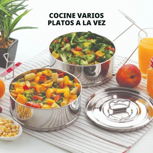 Vista 3 de Instant Pot olla de presión de acero inoxidable con inserto apilable de vaporera y tapa