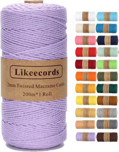 Vista 9 de Cordón de macramé, cuerda de algodón de 0.118 in x 328 pies, cuerda de algodón blanco natural para manualidades, tejer, colgar plantas, decoración