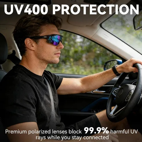 Vista 6 de Lentes de sol Bluetooth para hombres y mujeres, lentes inteligentes con altavoces de oreja abierta, asistente de voz, control táctil, lente