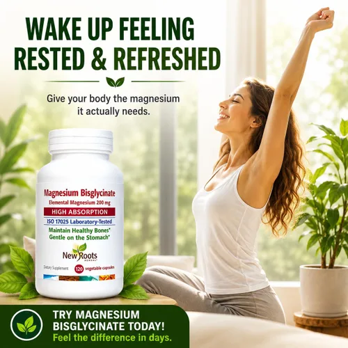 Vista 9 de New Roots Herbal Bisglicinato de magnesio, 120 cápsulas de suministro para 120 días, 200 mg de magnesio elemental para dormir, corazón, función