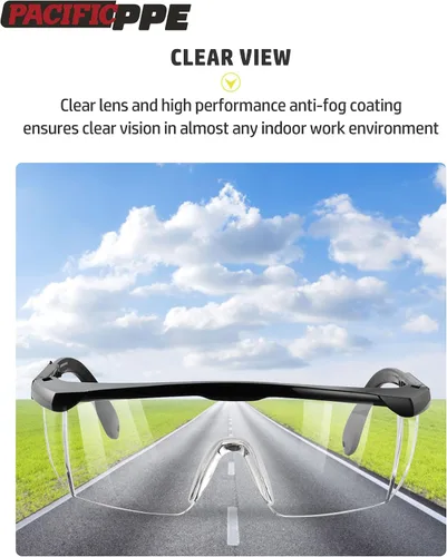 Vista 7 de PACIFIC PPE Paquete de 2 lentes de seguridad para hombres y mujeres, ANSI Z87 antivaho con lentes envolventes transparentes resistentes a
