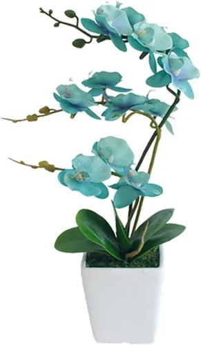 Vista 8 de Arreglos de macetas de plantas de flores de orquídea Phalaenopsis de seda artificial de 15 pulgadas de alto (verde manzana)
