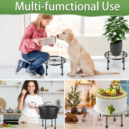 Vista 7 de Regalos de Jardín para Amantes de Plantas Soporte de Plantas de Metal Negro con Base Antideslizante, Resistente al Óxido, Decorativo, Redondo