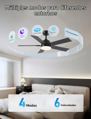 Vista 8 de Ventiladores de techo de 42 pulgadas con luces y control remoto, ventilador de techo negro con 5 aspas, motor DC reversible de 6 velocidades, LED