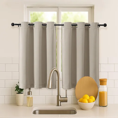 Vista 58 de Simplebrand Juego de 2 paneles de cenefa aguamarina para ventana de cocina de 14 pulgadas de largo, cortinas de oscurecimiento de habitación