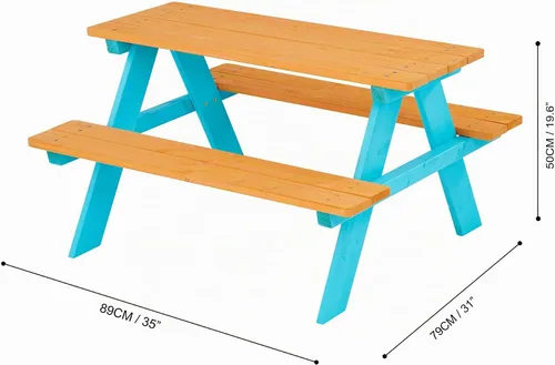 Vista 5 de Teamson Kids - Juego de mesa y bancas de picnic de madera para niños para exteriores - Madera/gasolina
