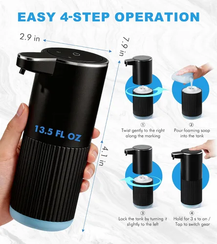 Vista 2 de RYTOXILO Dispensador Automático de Jabón Espumoso, Paquete de 2 Dispensadores de Jabón de Manos Espumoso Negros sin Contacto para Baño, 13.5 Fl Oz