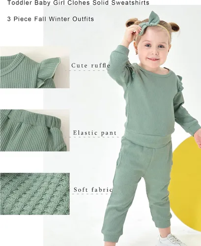 Vista 4 de Mioglrie Conjunto de ropa de bebé para niña, tops y pantalones, ropa para niñas pequeñas, sudaderas para bebés