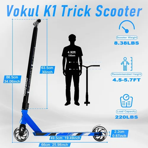 Vista 3 de VOKUL K1 Pro Stunt Trick Scooter para niños de 8 años en adelante, patinete de estilo libre para parque de patinaje en la calle para niños y niñas