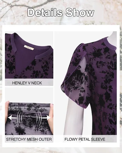 Vista 5 de Bebonnie Blusas de verano con volantes de manga corta para mujer, blusas elegantes florales