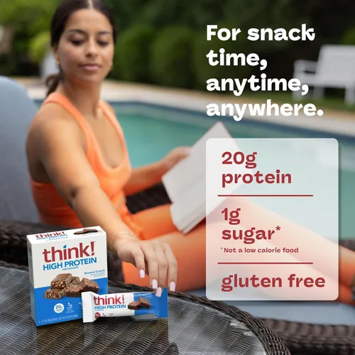 Vista 5 de think! Barras de proteínas, aperitivos altos en proteínas, sin gluten, barra energética sin azúcar con aislado de proteína de suero de leche