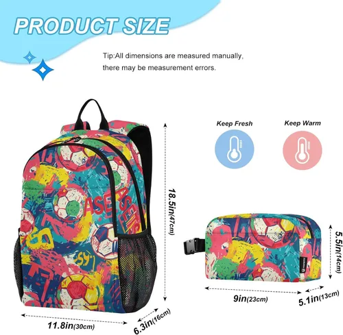 Vista 2 de Fútbol Colorido Deportes Niños Escuela Mochila Niños Mochila Y Fiambrera Set 7-10 mochilas y loncheras escolares para nias