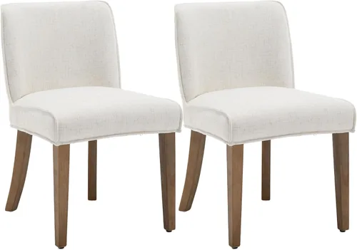 Vista 14 de chairus Juego de 2 sillas de comedor de granja, cómodas sillas de cocina tapizadas de tela de lino de madera marrón nogal, sillas de comedor