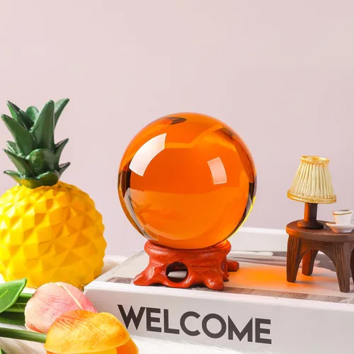 Vista 3 de Bola de Cristal Ámbar Pequeña 60mm/2.3 pulgadas con Soporte de Madera Rosa y Caja de Regalo para Fotografía de Lensball, Adivinadora, Feng Shui