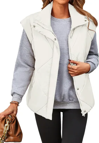 Vista 3 de MEROKEETY Chaleco acolchado de invierno para mujer 2024 con cuello alto, con cremallera, con bolsillos