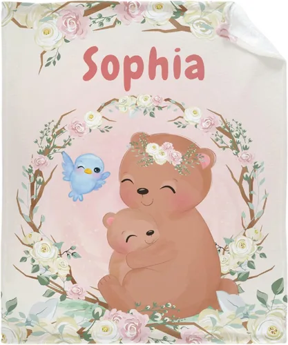 Vista 14 de Manta de franela personalizada con nombre de elefante bebé para niñas y niños, regalo divertido y significativo para todas las estaciones