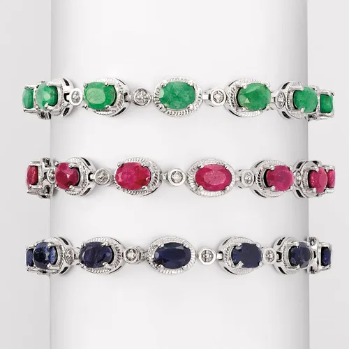 Vista 4 de Ross-Simons 9.10 ct. t.w. Sapphire Bracelet With Diamond Accents in Sterling Silver