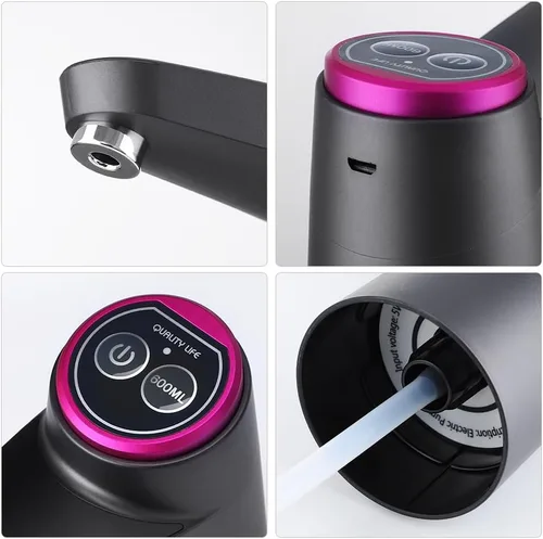 Vista 3 de Bomba automática de agua potable, dispensador de botellas de agua portátil USB inteligente con carga eléctrica USB e interruptor de apagado Negro