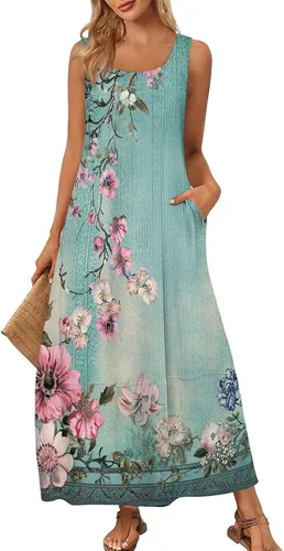 Vista 21 de Vestidos de iglesia para mujer 2025, casual, holgado, sin mangas, largo, fluido, vestido de verano con bolsillos