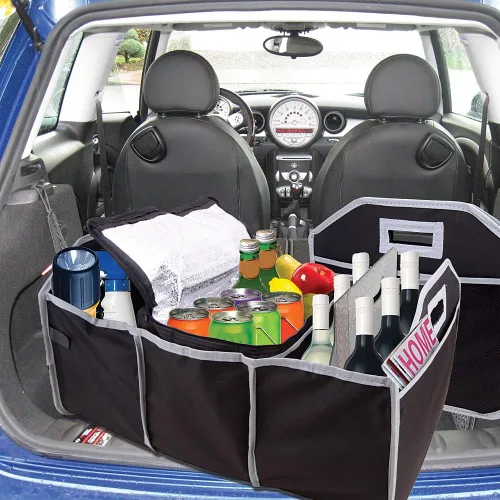 Vista 4 de USA CASH AND CARRY - Organizador de maletero plano plegable 2 en 1, juego de 2 piezas para coche, SUV, camión, color negro PrimeTrendz