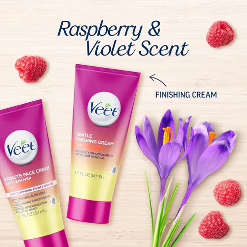 Vista 5 de Crema de depilación facial Veet de 3 minutos para mujeres, crema depilatoria con aloe vera orgánico, kit de depilación facial para mujeres de 2