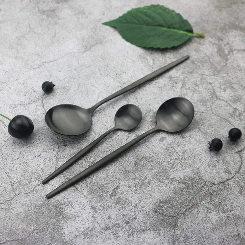 Vista 6 de JASHII Juego de cubiertos de 24 piezas con piezas de servir, utensilios de acero inoxidable, incluye cuchillo, tenedor/cuchara, acabado mate, apto