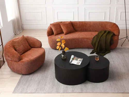 Vista 5 de Silla giratoria naranja con forma de barril, moderno círculo redondo individual con almohada para sala de estar, dormitorio, espacio pequeño, tela