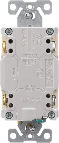 Vista 4 de Eaton GFCI - Receptáculo dúplex de autocomprobación 20A -125V con placa de pared de tamaño estándar, color marfil
