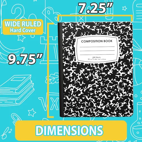 Vista 3 de ENVO Cuadernos de composición, cuaderno de composición de rayas anchas, cuaderno de composición de tapas de mármol negro, 100 hojas