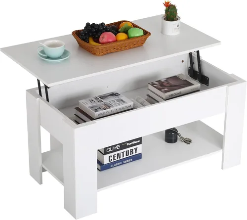 Vista 9 de Mesa de centro elevable con compartimento oculto y almacenamiento, mesas de centro elevables de madera moderna para sala de estar y sala