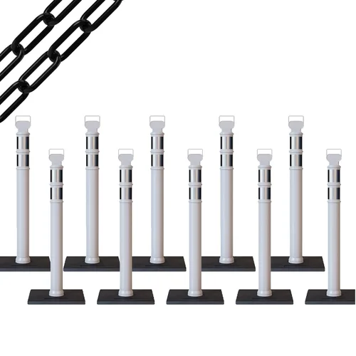 Vista 34 de CCW 10-Pack 45" Delineador Post Kit, 3" Collares reflectantes, 10 lb Base de goma (10 postes azules con cadena negra de 50 pies)