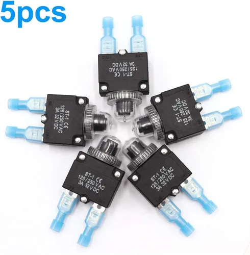 Vista 4 de mxuteuk 5 interruptores automáticos de 3 amperios con botón de reinicio manual de 125/250 V CA 32 V CC, interruptor protector de sobrecarga
