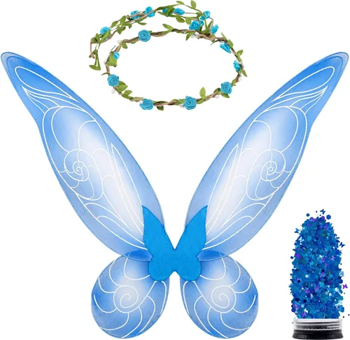 Vista 14 de Funcredible Alas de hada, corona y purpurina, accesorios de disfraz de hada, disfraz de mariposa, disfraces de Halloween para mujer
