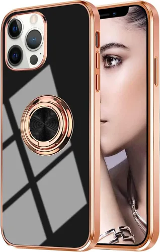 Vista 101 de Compatible con iPhone 11 Kickstand, anillo de rotación de 360 grados integrado con borde de oro rosa brillante que funciona con soporte magnético