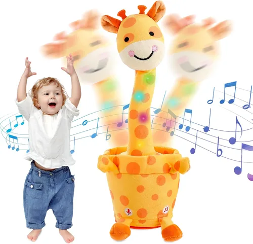 Vista 8 de Jirafa que habla bailando con cuernos dorados, juguete de peluche para bebé que repite lo que dices, juguete musical con cuernos dorados, regalos