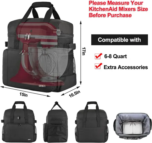 Vista 2 de LEFOR·Z Bolsa mezcladora de pie compatible con mezcladores KitchenAid (6-8 cuartos de galón), mezclador acolchado, funda de transporte de viaje