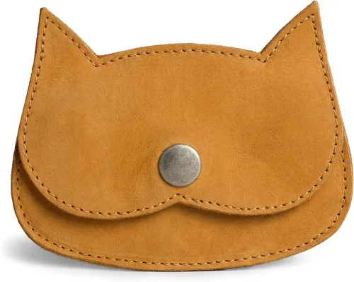 Vista 13 de Hide & Drink, billetera con forma de gato, bolsa para monedas, portamonedas, accesorio de viaje, piel de grano completo, hecha a mano, Bourbon