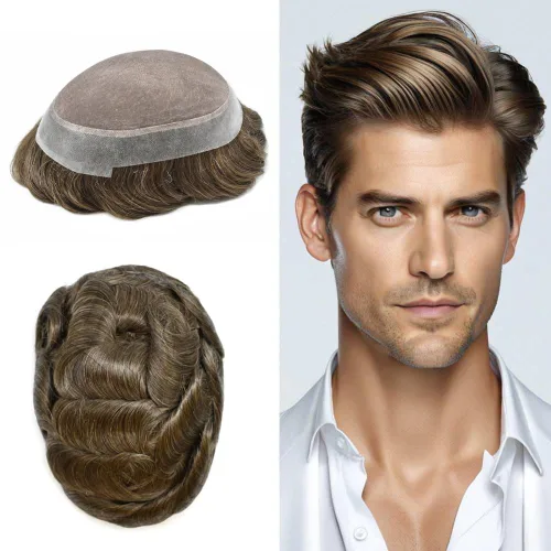 Vista 40 de Toupee para hombres Piezas de pelo fino mono para hombre Toupee sistema de reemplazo de pelo para hombres línea capilar natural para hombre postizo